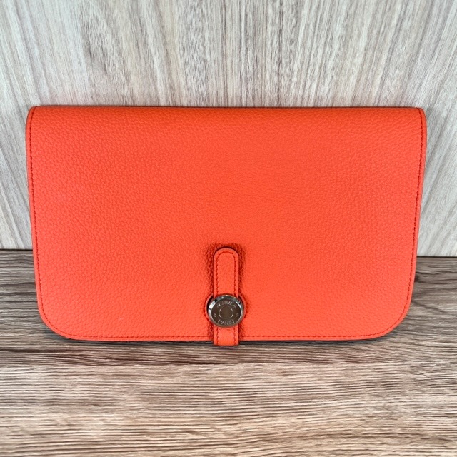 Hermes Dogon Duo Wallet Color Blocking Togo Leather Palladium Hardware In  Orange/Blue