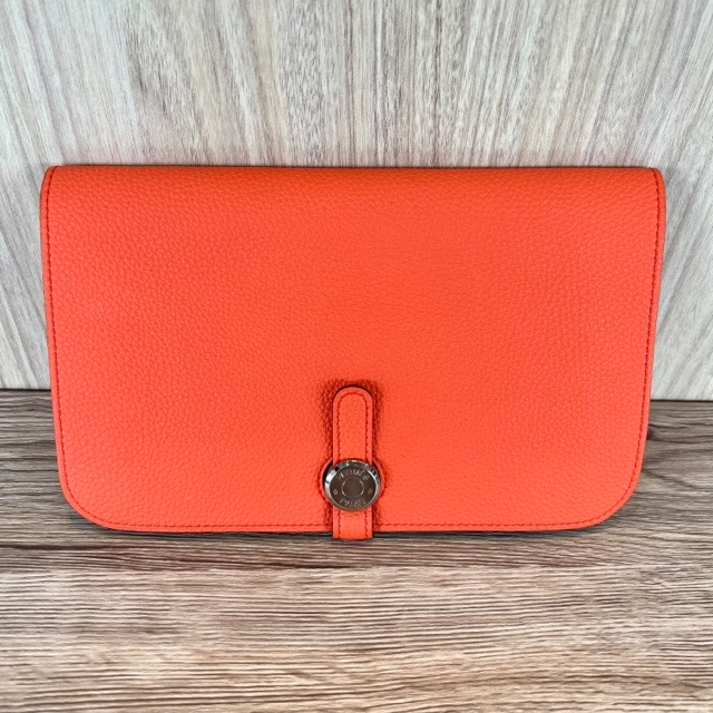 HERMES Dogon Duo Wallet Orange Togo, Luxury, Bags & Wallets on Carousell