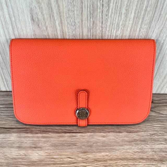 Hermes Paris red calfskin leather Dogon duo wallet / Purse