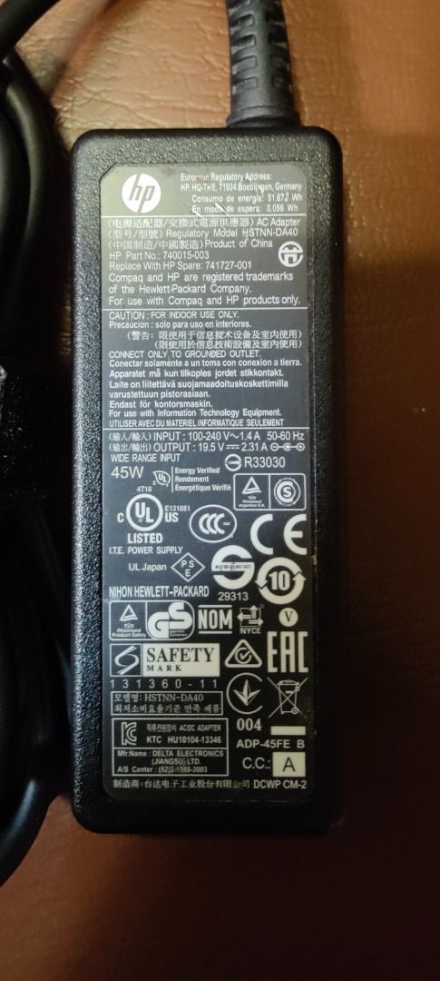 HP HSTNN-DA40 Smart AC-Adapter - 45 Watt original, 電腦＆科技, 電腦周邊及配件, 電腦 ...