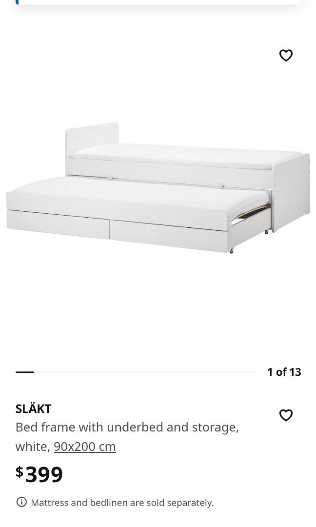 Ikea Bed Frame Slakt with underbed and storage, Furniture & Home Living