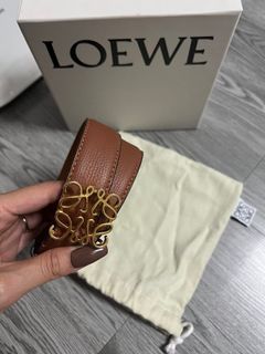 【LOEWE 羅威】Anagram 石紋小牛皮 腰帶 皮帶 3公分寬 Tan 棕褐色 金色