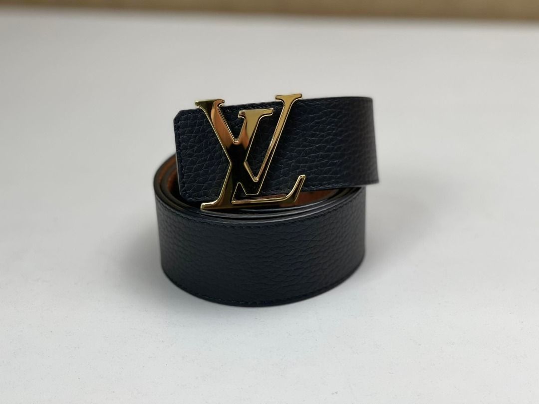 LOUIS VUITTON M9151 LV Logo 85 34 Inch Leather Belt Black Brown Japan [Used]