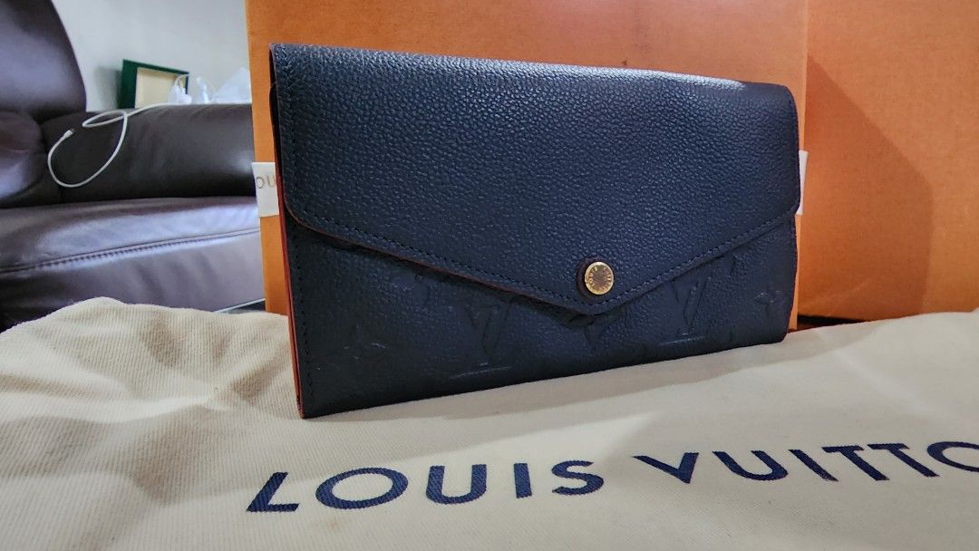 Authentic Louis Vuitton Monogram Sarah Wallet In Marine Rouge (Navy W Red  Trim)