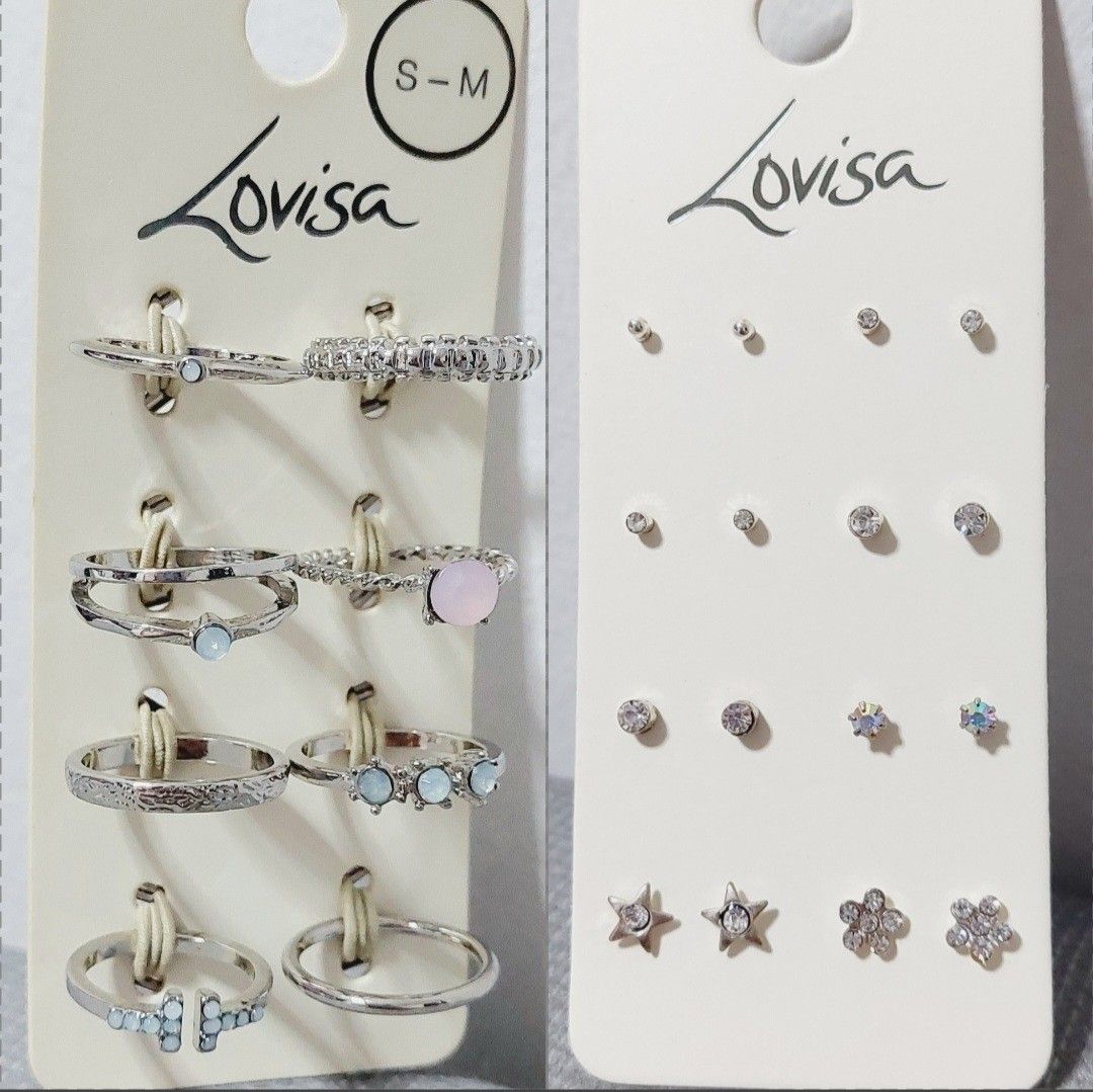 Lovisa Rings Earrings Set silver minimalist studs