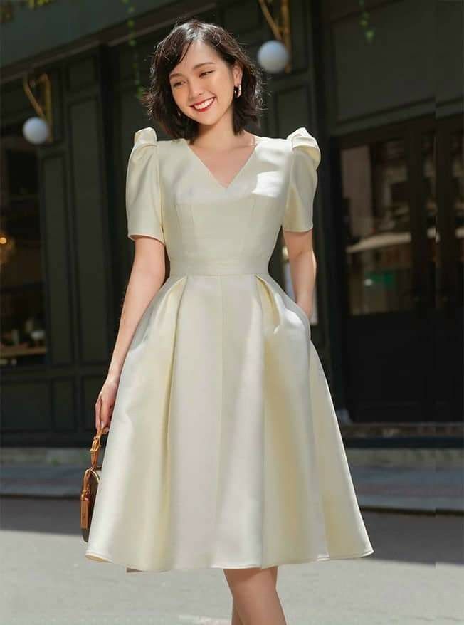 Modern Filipiniana Dress V neck Style Champagbe or Nude Color Graduation Dress or Formal Dress Women s Fashion Dresses Sets Dresses on Carousell