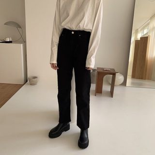 [onsaturday]腿最直的刷毛直筒褲-黑