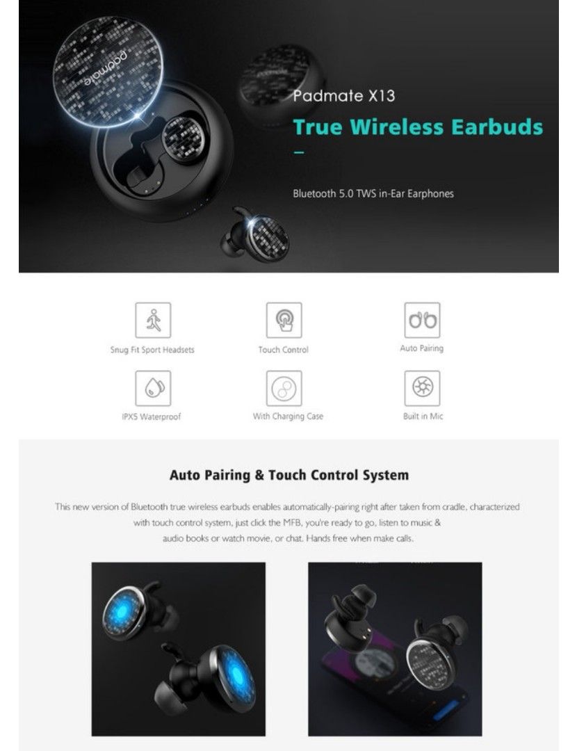 Padmate Pamu X13 TWS Wireless Bluetooth Earphone