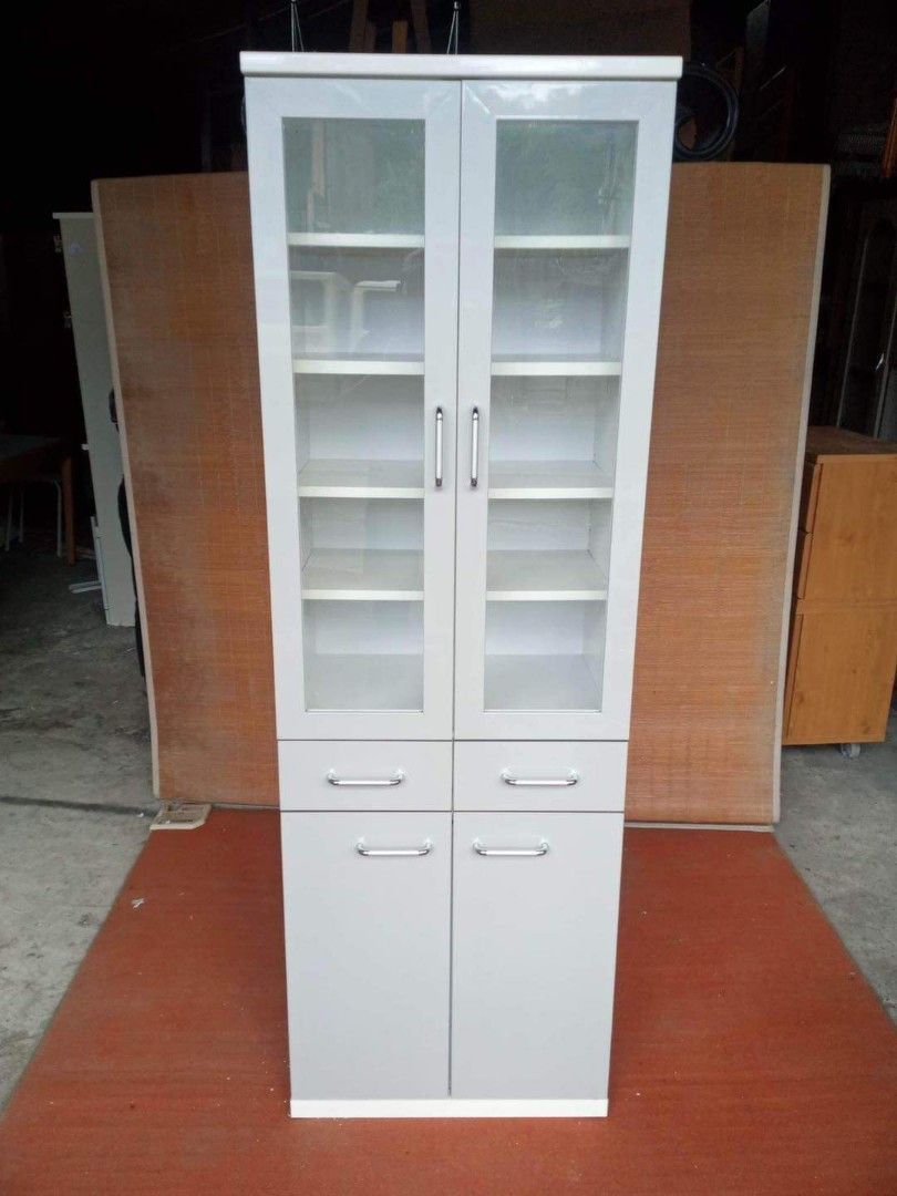 Pantry Cabinet / Displayer ✅L23.5 W16.5 H71 inches ✅2 glass doors with adjustable shelves ✅2 wooden door withbadjustable shelf ✅2 pullout drawer ✅In very good condition ✅Japan surplus ✅On hand, ready to deliver (Category: Shelves, Cabinets & Racks) located in Manila. Submitted by Hezcki (Listing ID 1198607612, Image 2). Description: .