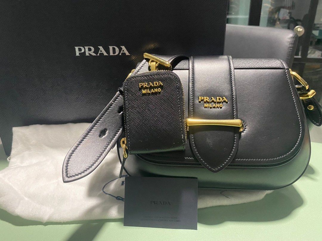 Prada Pattina Saffiano Black Gold Chain Crossbody Bag, Luxury, Bags &  Wallets on Carousell