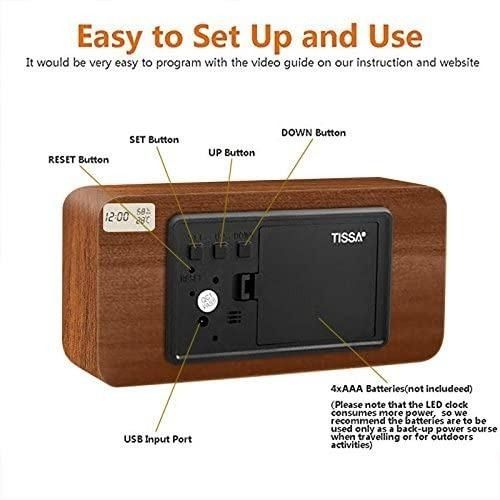 Ready stock! Queta LED Wood Digital Alarm Table Clock Date Temperature