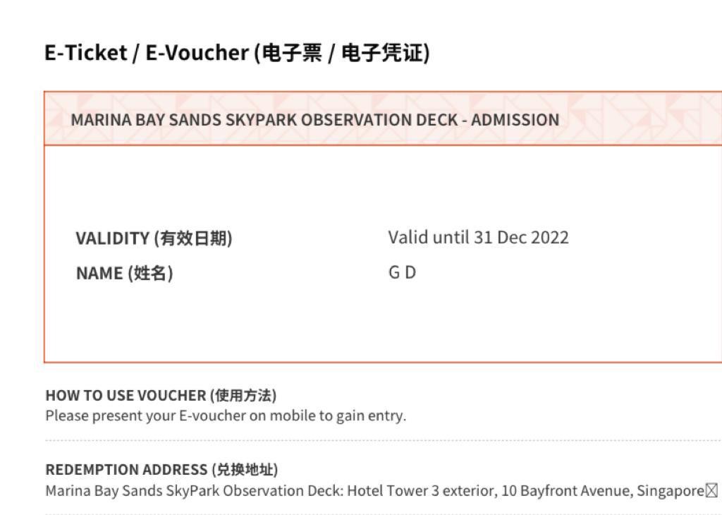 (MBS)Sands Skypark Obervation Deck ticket, Tickets & Vouchers, Local