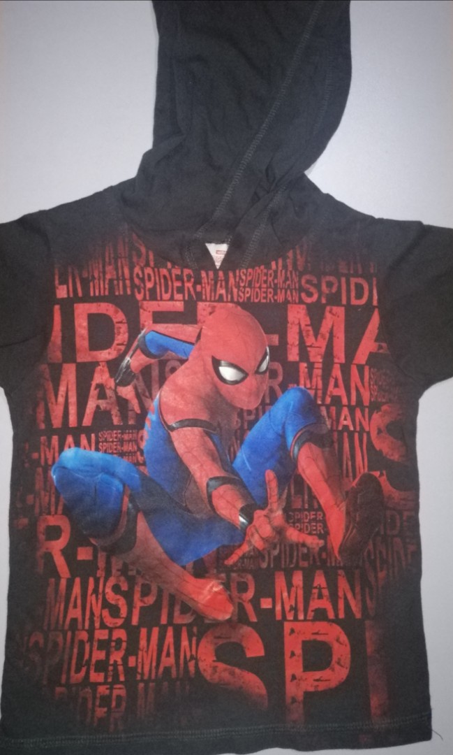 Spiderman Homecoming dark grey shirt with hood for kids/boys size 4, Babies  & Kids, Babies & Kids Fashion on Carousell