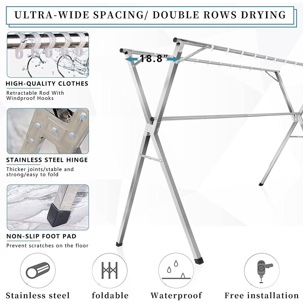 Strong Stainless Steel Extendable x Rack Clothes Laundry Drying Rack