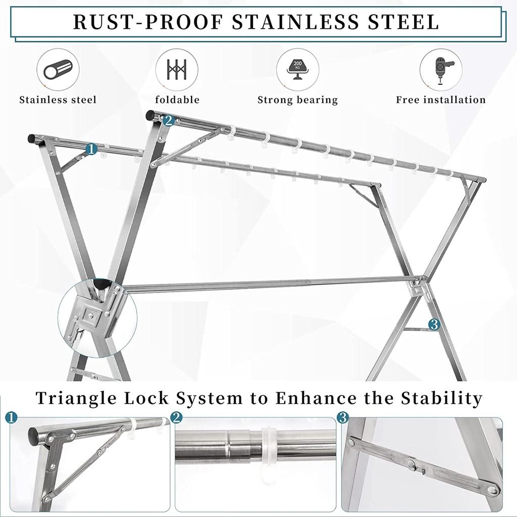 Strong Stainless Steel Extendable x Rack - Clothes Laundry Drying Rack ...