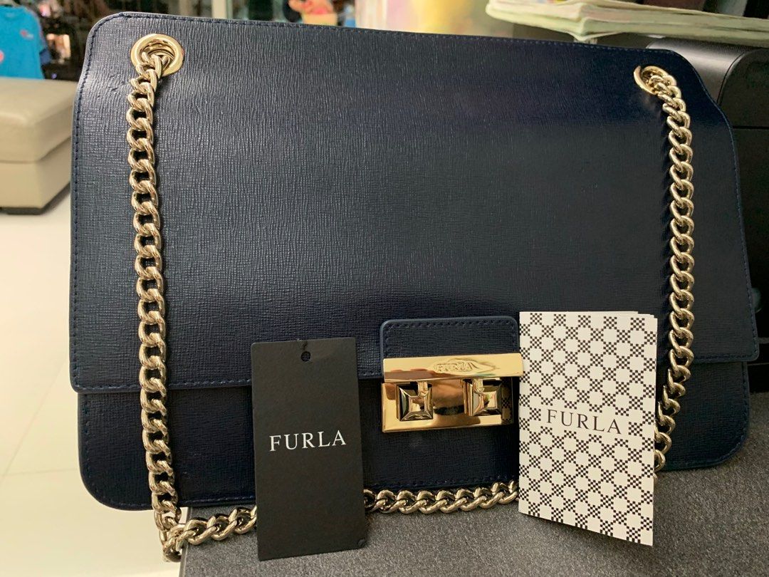 Used Authentic Furla Bella Saffiano Medium in Navy Blue