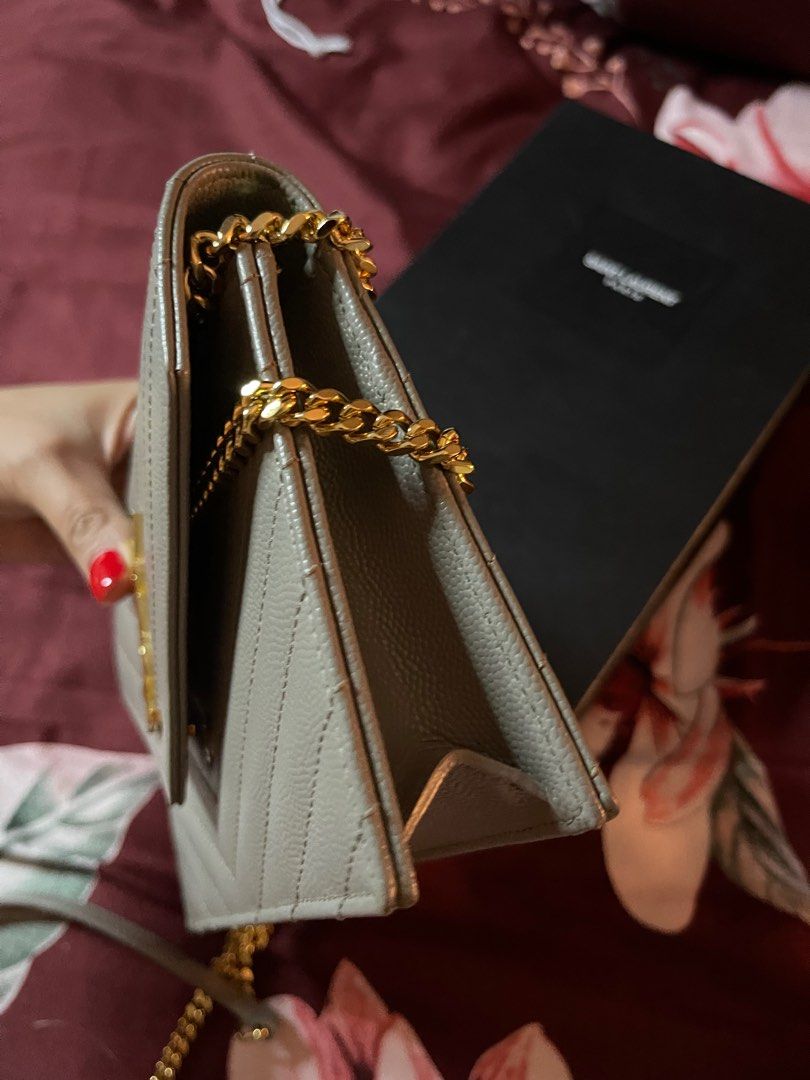 Cassandre Saint Laurent Matelassé Chain Wallet in Grain De Poudre Embossed  Leather, Luxury, Bags & Wallets on Carousell