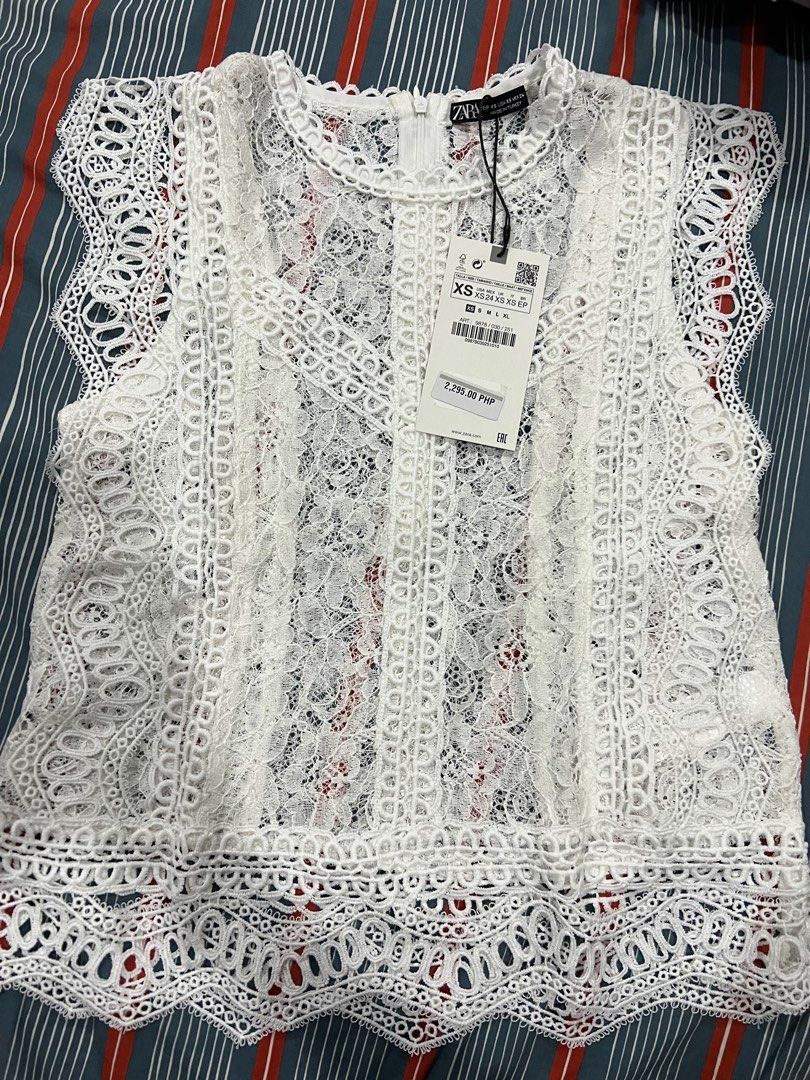 Zara Lace Top XS (Category: Blouses) located in Quezon City. Submitted by fromkimwithless (Listing ID 1198623128, Image 1). Description: Brand new. .
