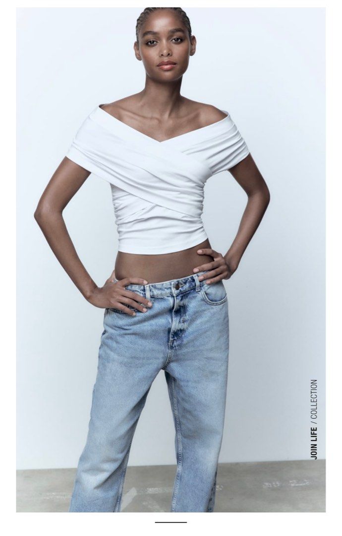 Zara Surplice White Tshirt Top, Women's Fashion, Tops, Blouses on Carousell