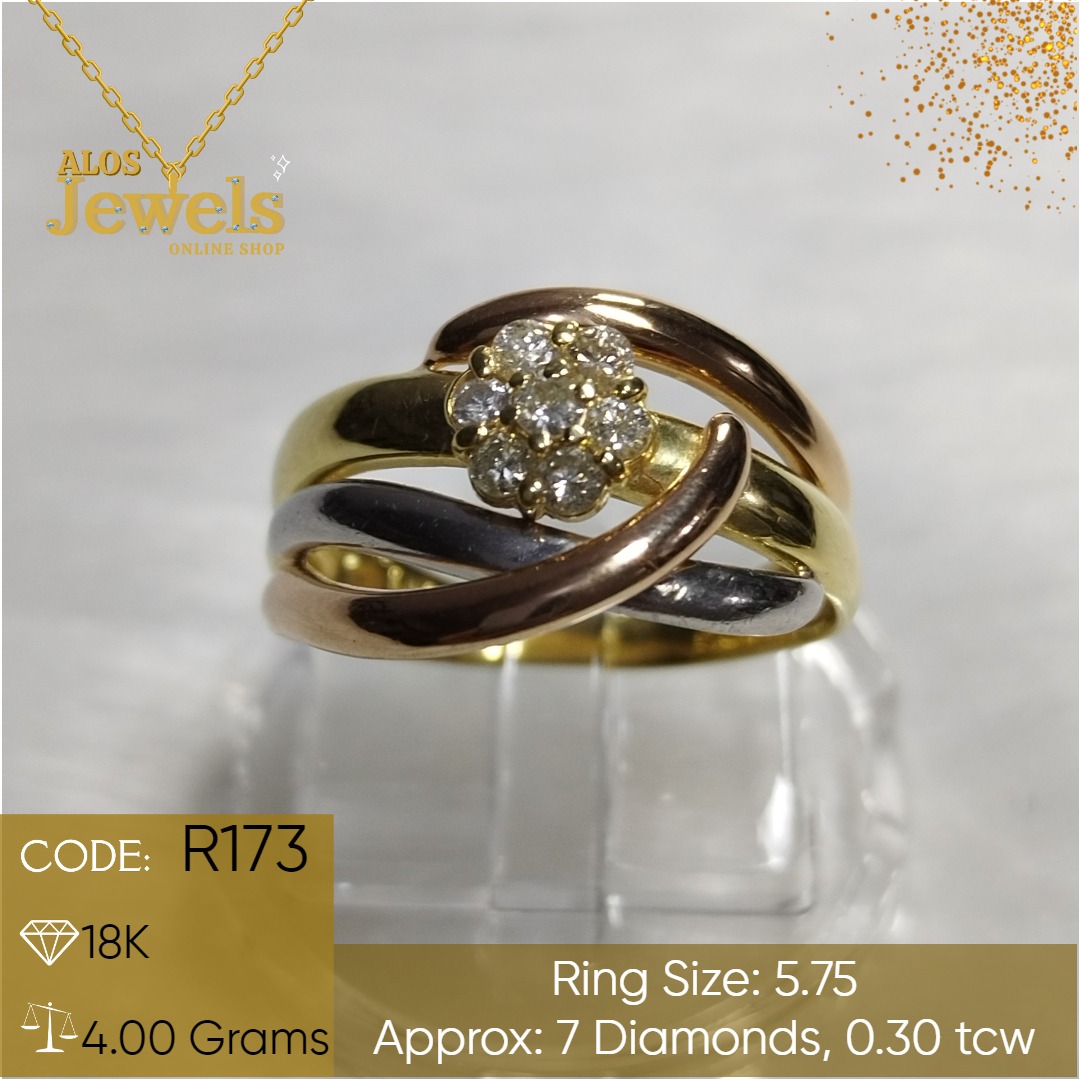 18K Japan Gold Tri-Color Ring with Real Natural Diamonds