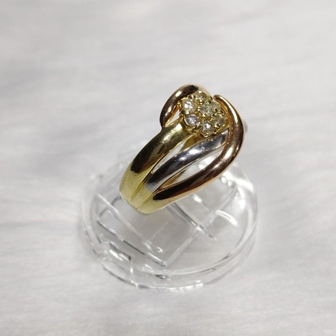 18K Japan Gold Tri-Color Ring with Real Natural Diamonds, Women's