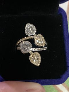 1 carat diamond 2-tone ring 18k white and yellow gold (4 leaves) size 6