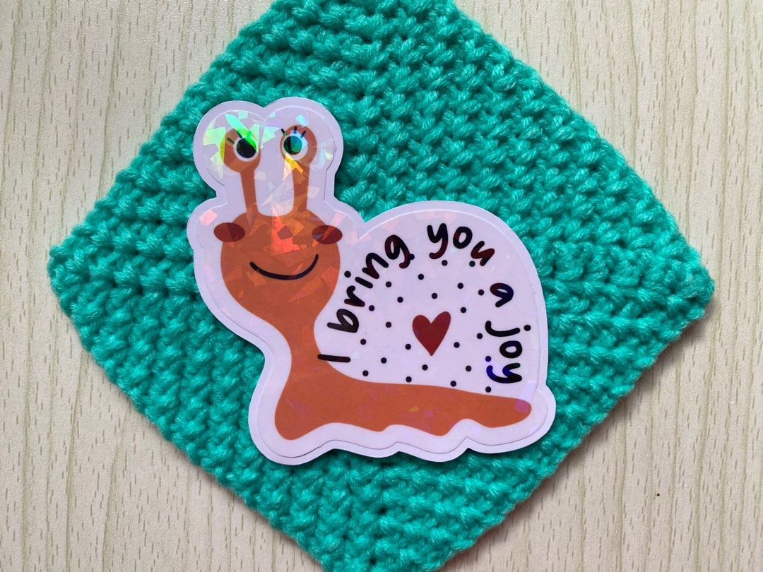 6pcs/pack 8cm Cute snails with quotes stickers (laminated,holographic