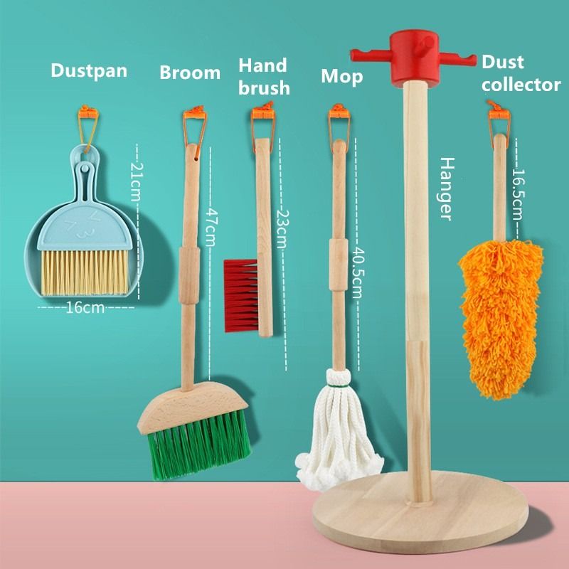 Kids Cleaning Set, Toddler Role Play Toys for Girls and Boys Age 3+,  Include Broom Mop Duster Dustpan Brushes Rag and Organizing Stand, Play  House