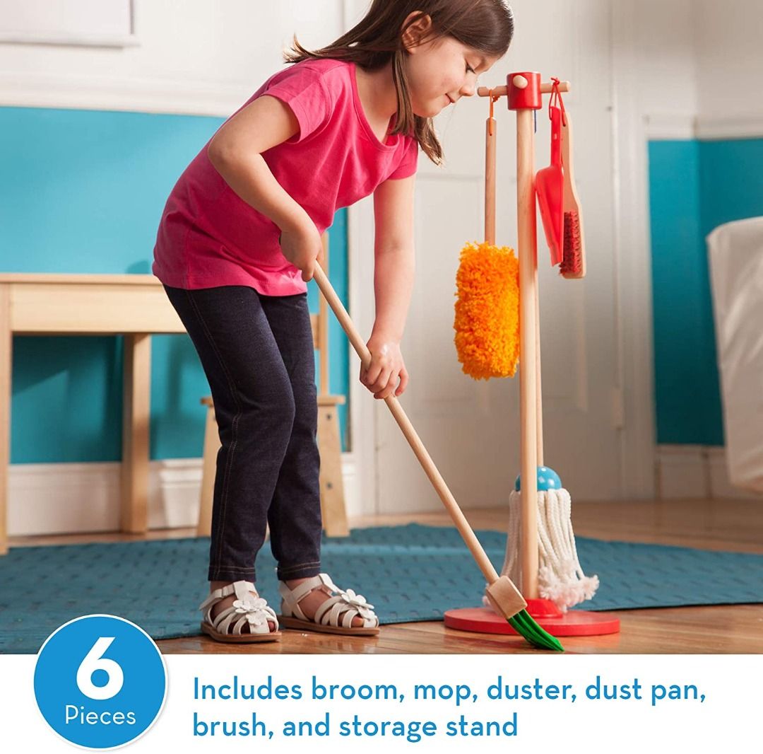 Kids Cleaning Set, Toddler Role Play Toys for Girls and Boys Age 3+,  Include Broom Mop Duster Dustpan Brushes Rag and Organizing Stand, Play  House