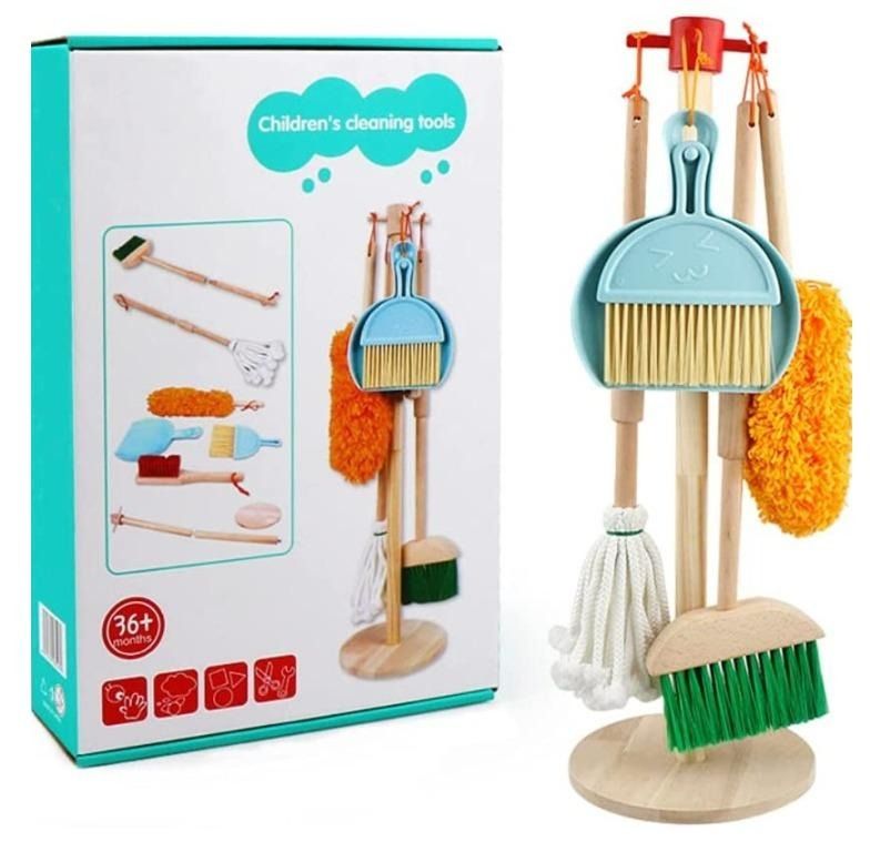 Kids Cleaning Set, Toddler Role Play Toys for Girls and Boys Age 3+,  Include Broom Mop Duster Dustpan Brushes Rag and Organizing Stand, Play  House