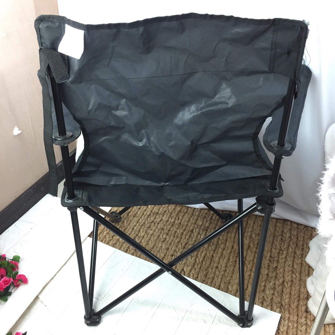 ANKO Basic Camp Chair (Black) (Category: Hiking & Camping) located in Pasay City. Submitted by ayinong168 (Listing ID 1198772333, Image 3). Description: Description: -Approx. Dimension (CM): 81 cm (H) x 80 cm (W) x 50 cm (D) -Material: Powder coated steel and polyester fabric -Features foldable body built for convenience and easy-to-store capability -In color powdered black for minimal pattern NOTE: Actual item has ripped part at the backrest por