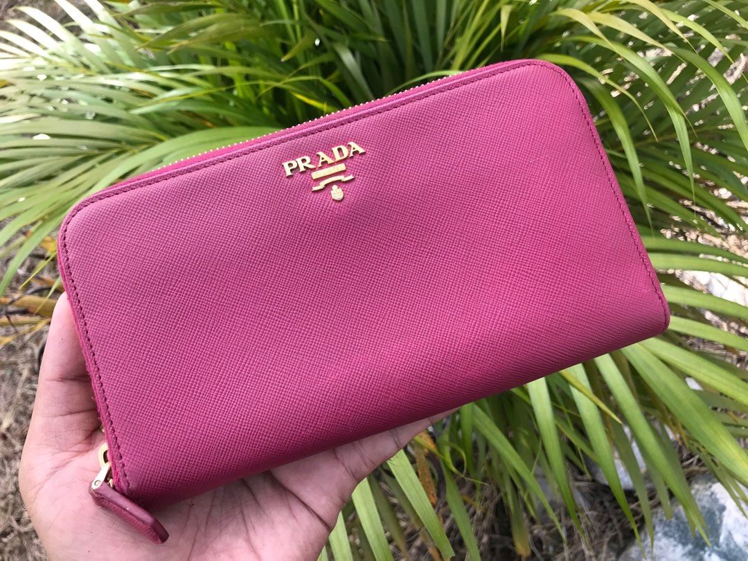 Authentic Prada Saffiano Leather Round Zipper in Peonia Wallet