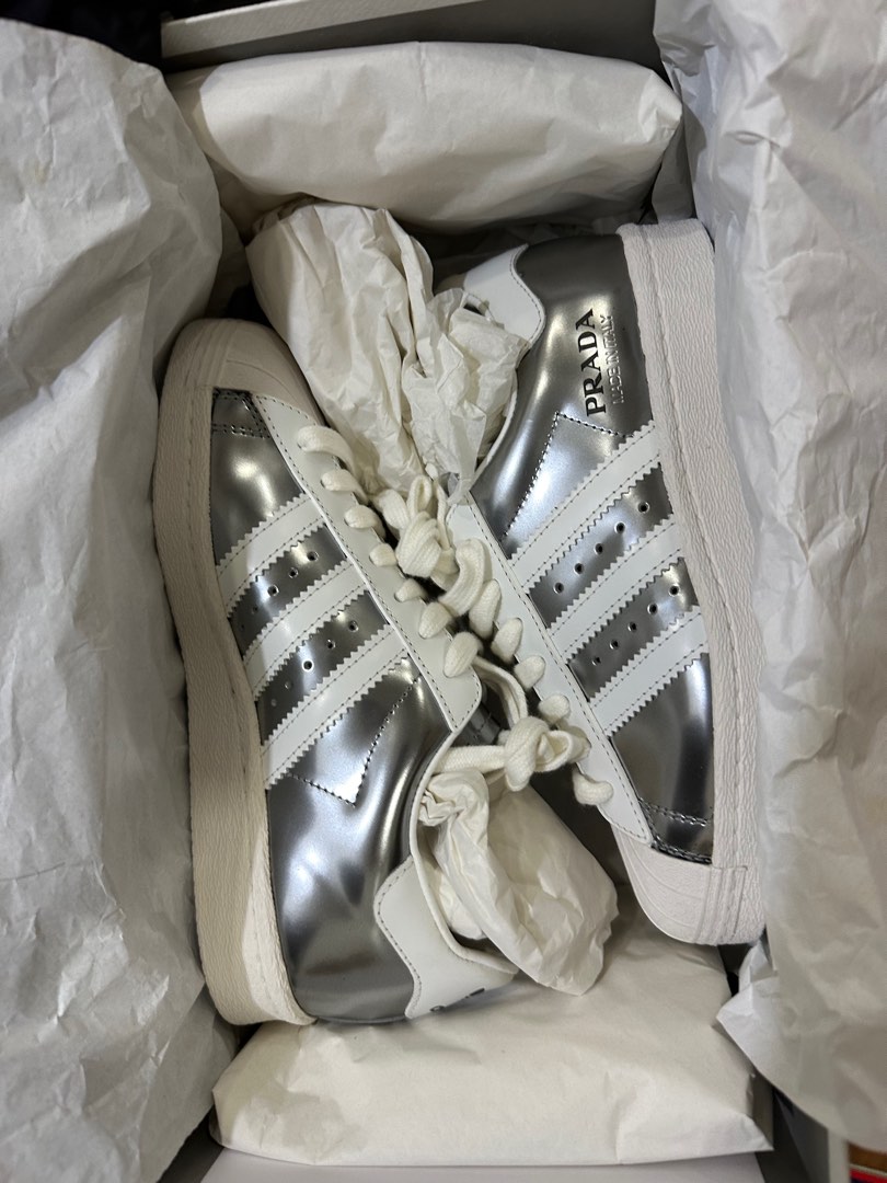 Authentic Prada x Adidas Superstar in Metallic Silver Unused