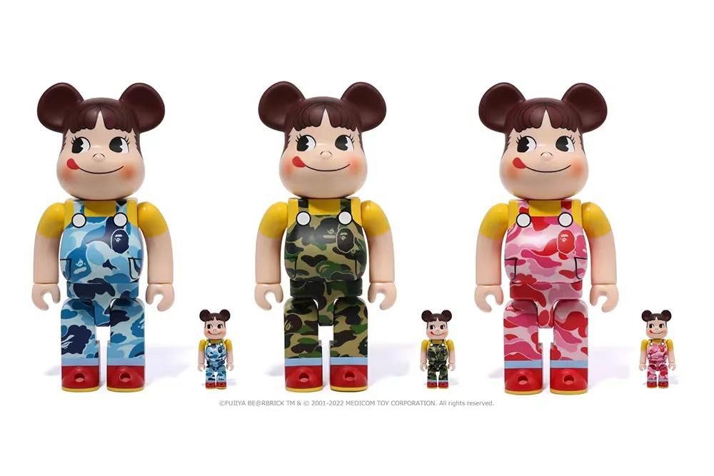 Bearbrick BAPE (R) Peko-Chan Green/Pink/Blue 400% & 100%, Hobbies 