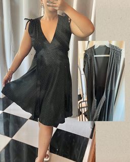 Black Polkadots Wrap Around Dress