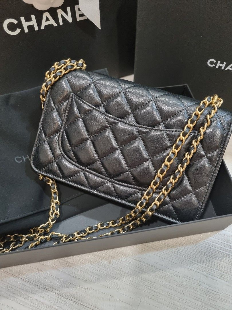 Chanel Black Quilted Caviar WOC Wallet On Chain Gold Hardware