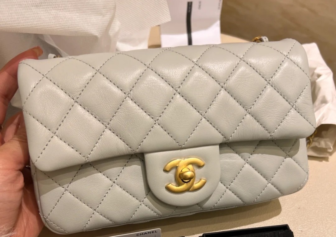 Brand New Chanel 23C Pearl Crush Classic Mini Flap CF in Light Grey,  Luxury, Bags & Wallets on Carousell