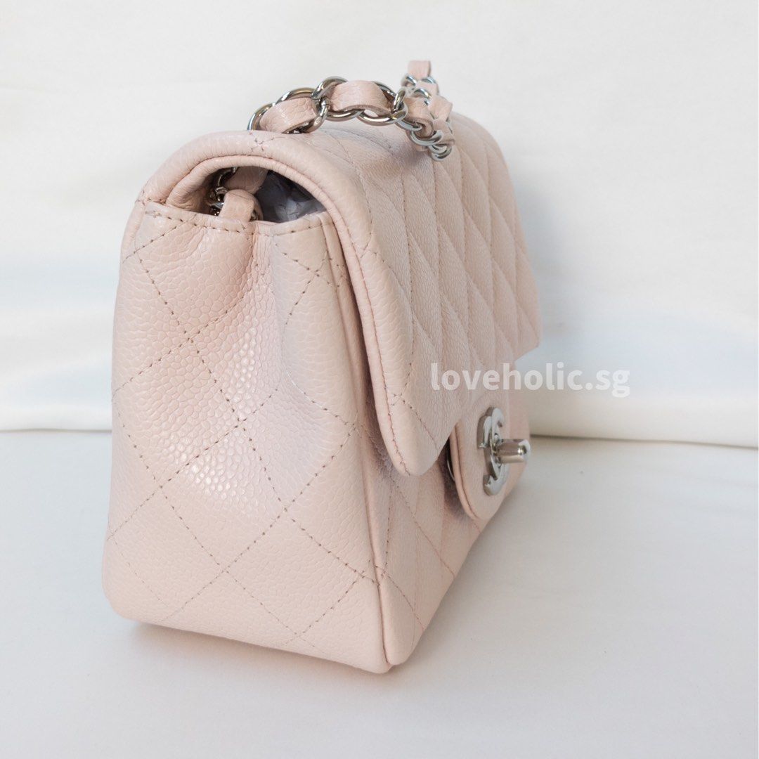 Chanel Classic Flap Mini Square  14C Light Pink Caviar Silver Hardware sku  1492, Luxury, Bags & Wallets on Carousell