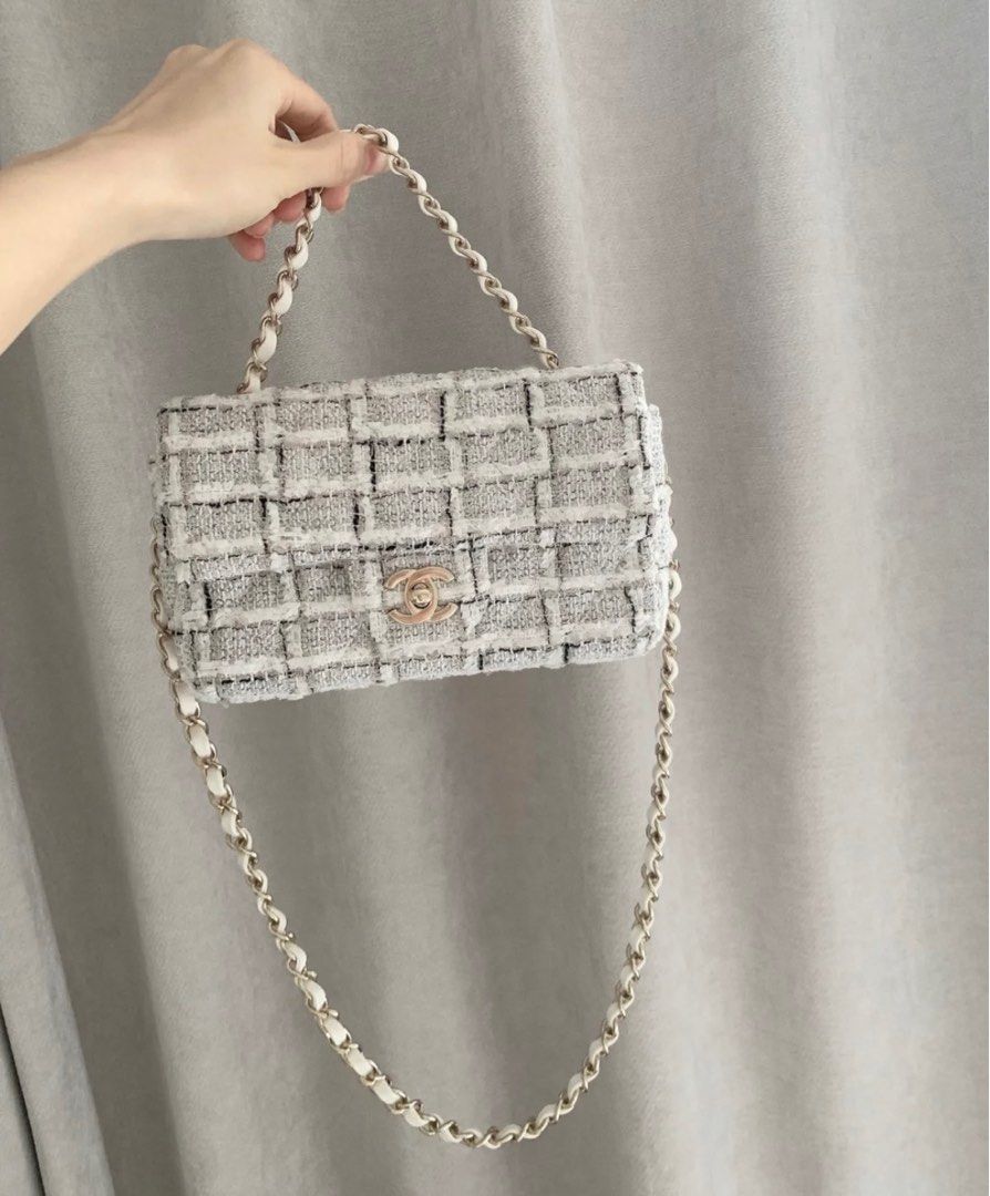 Chanel Mini Rectangle Classic Flap in 22C White and Grey Tweed and