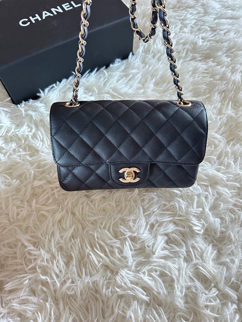 Chanel Mini Rectangular in Black Caviar LGHW, Luxury, Bags