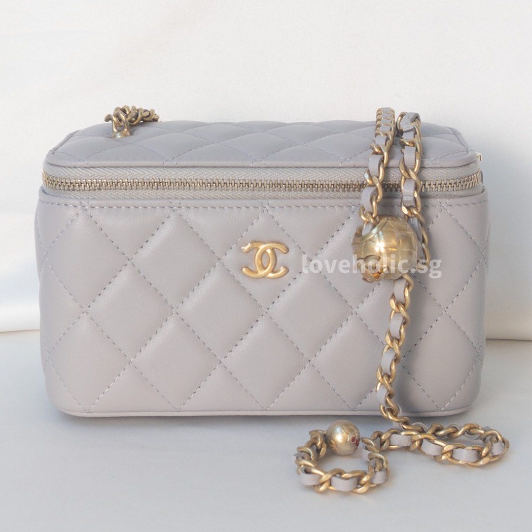 Chanel Pearl Crush Vanity Bag on Chain  22B Grey Lambskin Gold Hardware  sku 1498, Luxury, Bags & Wallets on Carousell