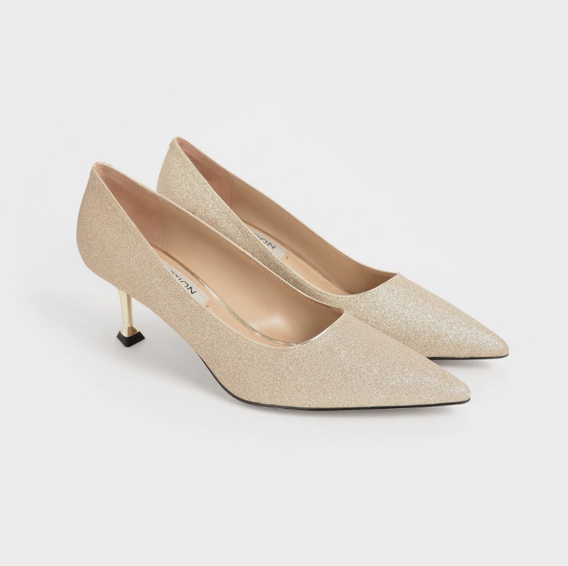 Gold kitten sales heel court shoes