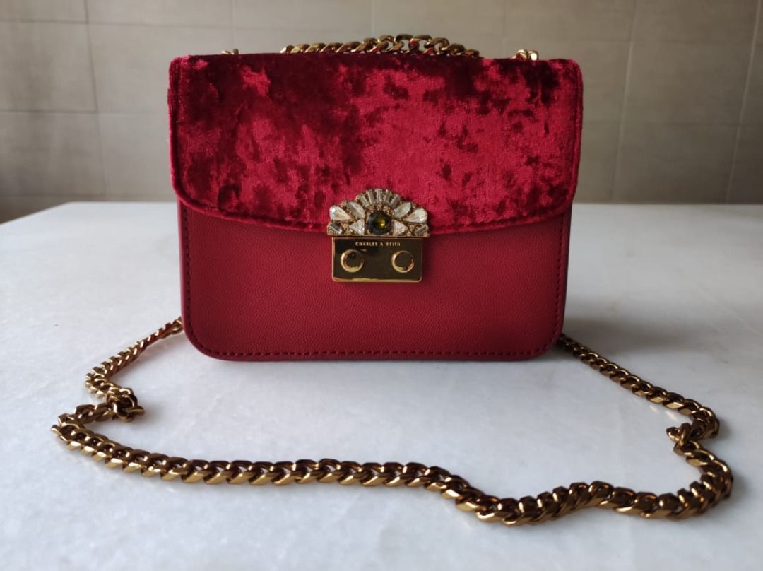 Charles Keith Red Velvet Dinner Bag