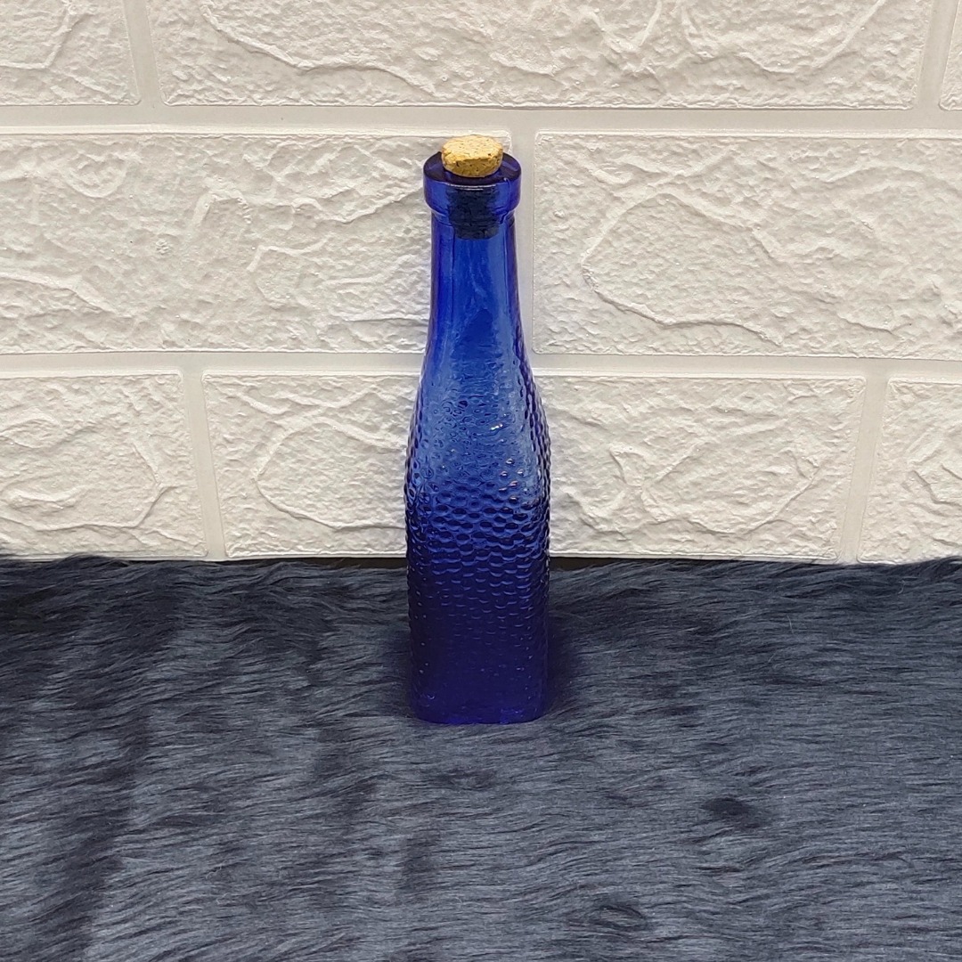 Cobalt Blue Decorative Glass Bottle/Bud Vase/Apothecary Bottle with Cork, Furniture & Home