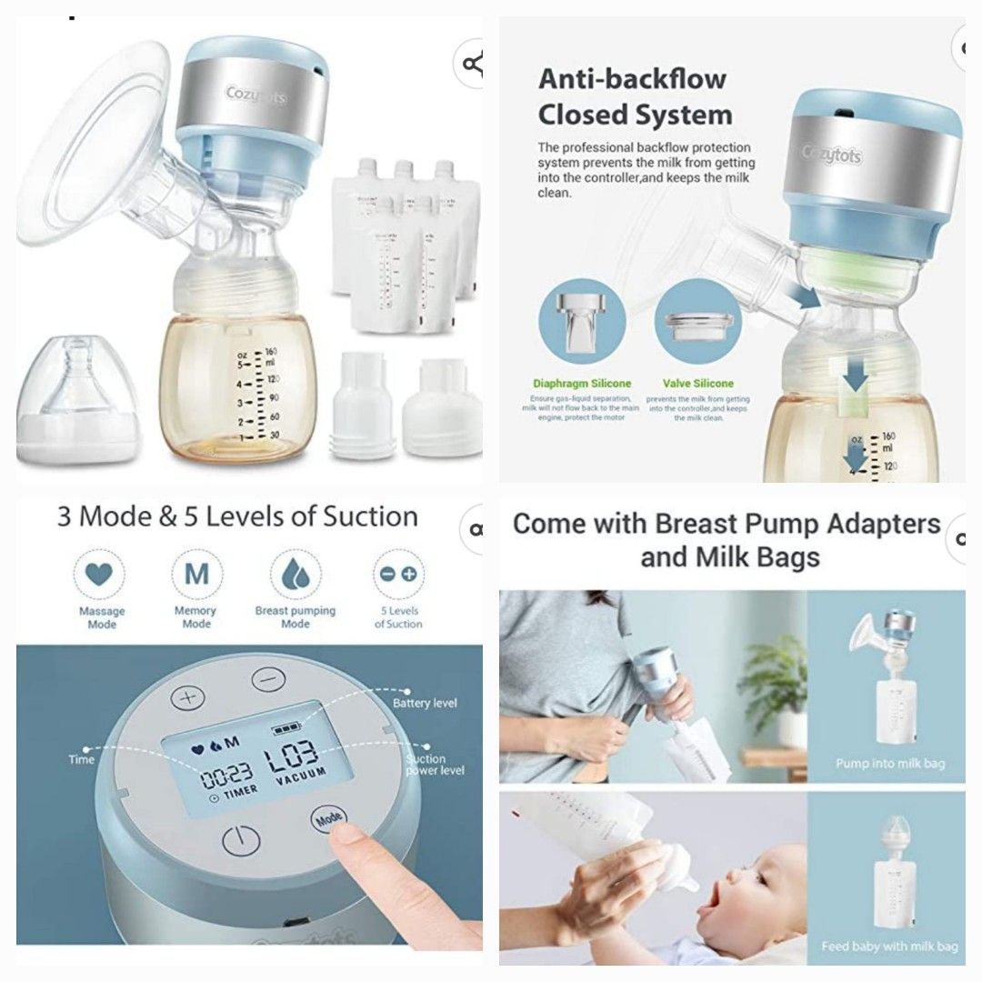 Bellababy Pocket Breast Pump, Closed System Portable and Rechargeable  Double Electric Breast Pump, Touch Screen LED Display,Quiet Handheld Pain