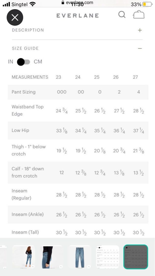 Everlane denim size discount chart