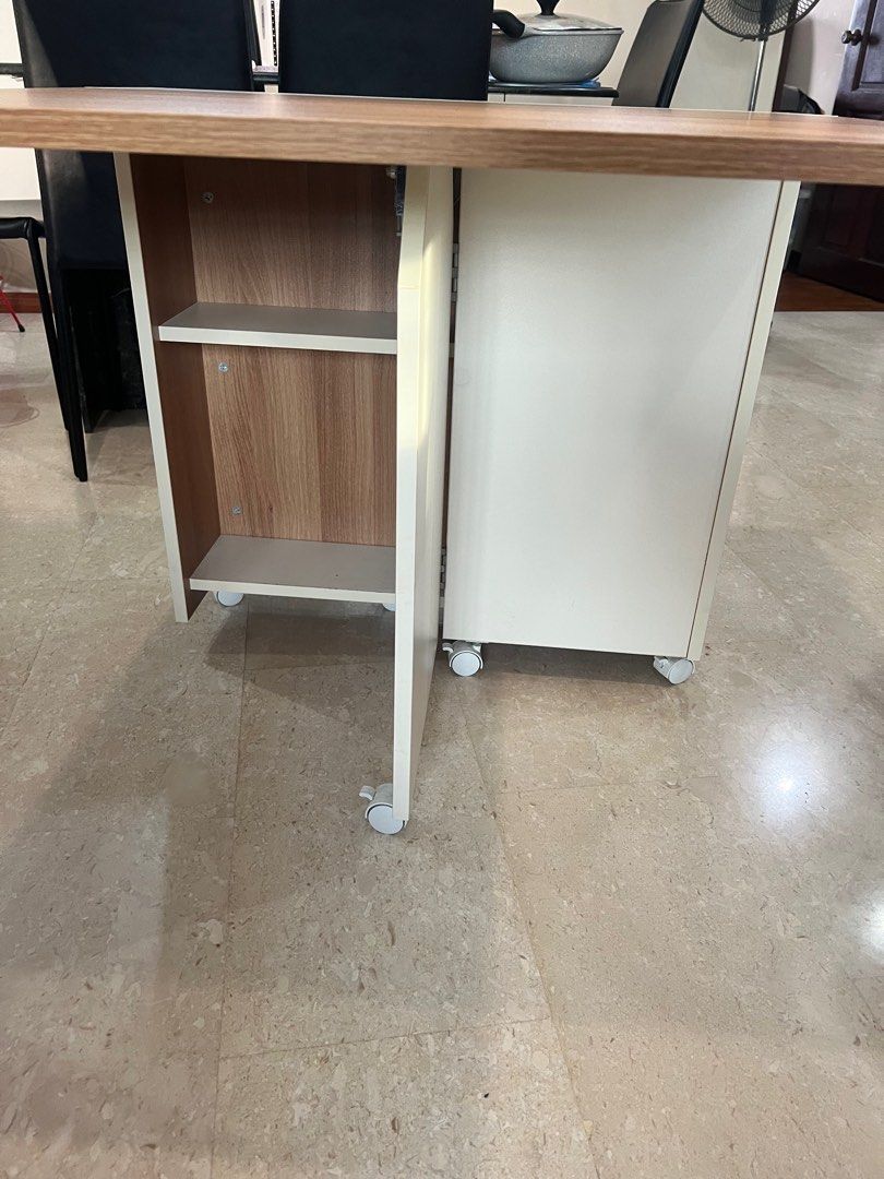 Folding dining table wheels with storage white lightly used, Furniture