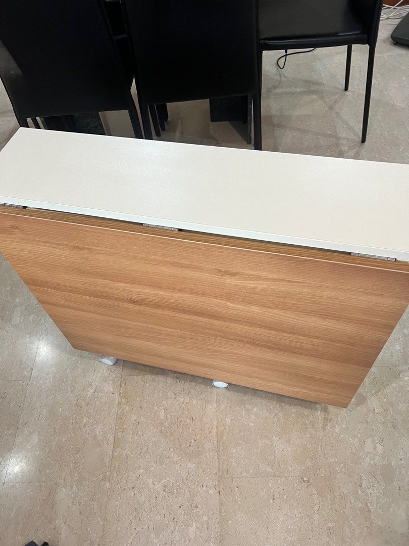 Folding dining table wheels with storage white lightly used, Furniture