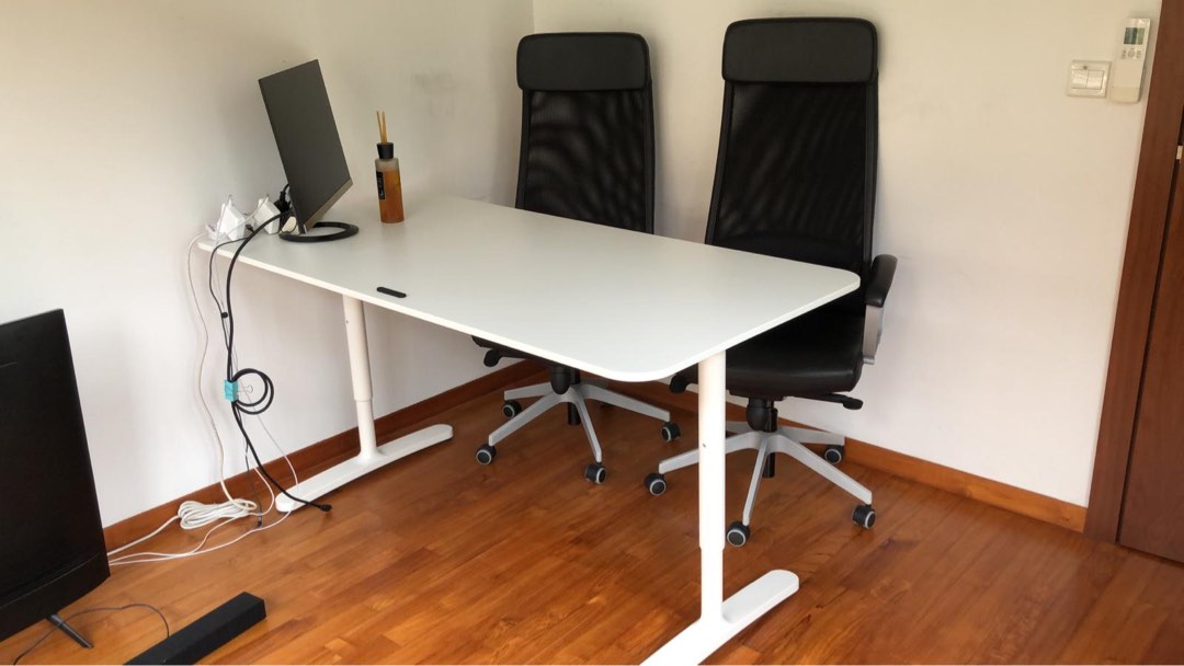 IKEA office table & 2 chairs set, Furniture & Home Living, Furniture