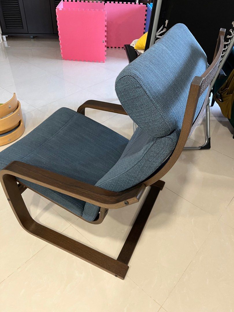 IKEA poang armchair, brown/hillared dark blue, Furniture & Home Living